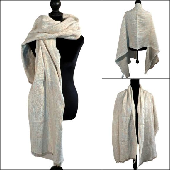 Gap Fringed Raw Edge Holiday Cozy Scarf in Ivory Frost Evening Wrap Shawl - Picture 14 of 14